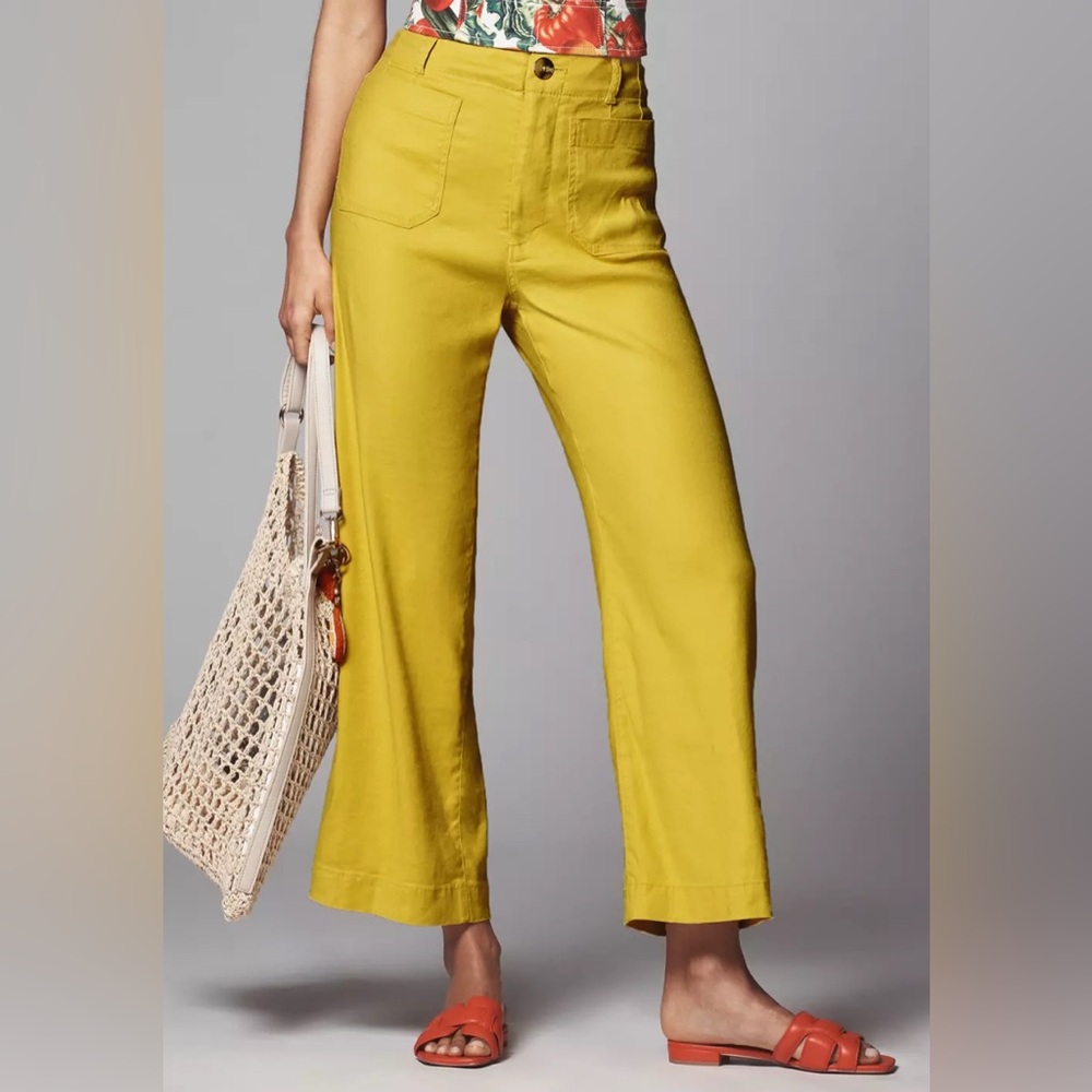 The Colette Cropped Wide-Leg Pants by Maeve in Chartreuse